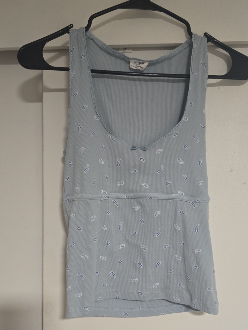 Cotton On Baby Blue Ditzy Pasiley Print Ribbed Scoop Neck Tank Top
